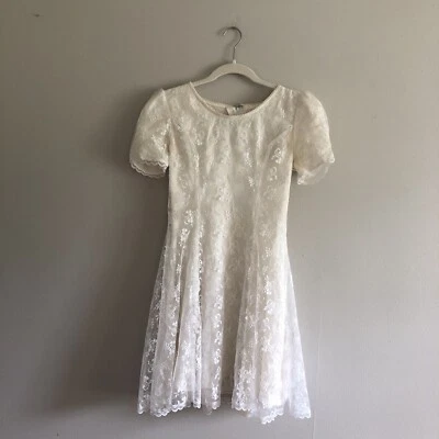 Vintage 90s JESSICA MCCLINTOCK Gunne Sax Short Lace Overlay Dress Juniors 7/8 - Image 1 of 4