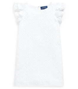Neu mit Etikett neu Ralph Lauren Polo Mädchen weiß Baumwolle Ösen bestickt Kleid Größe 6 $ 75 - Bild 1 von 2