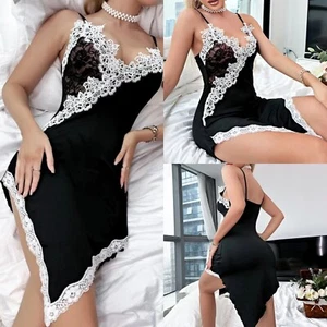 Lace Trim High Cut Modal Babydoll Women's Sexy Lingerie Chemise Sleep Dress Gown - Picture 1 of 14