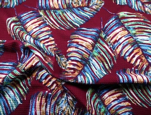 Bullet Printed Liverpool Textured Fabric Stretch Fall Leaves BurgundyGreen FF27 - Picture 1 of 1