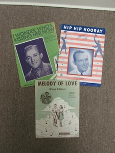 Vintage Noten Melodie der Liebe Hip Hip Hooray 3 Stück 1940er GUC (BJR6029) - Bild 1 von 3