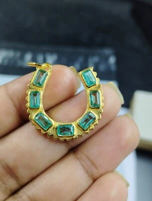 Green Emerald Horseshoe Charm, 14K Yellow Gold Fill Horseshoe Charm Pendant - Image 1 of 4