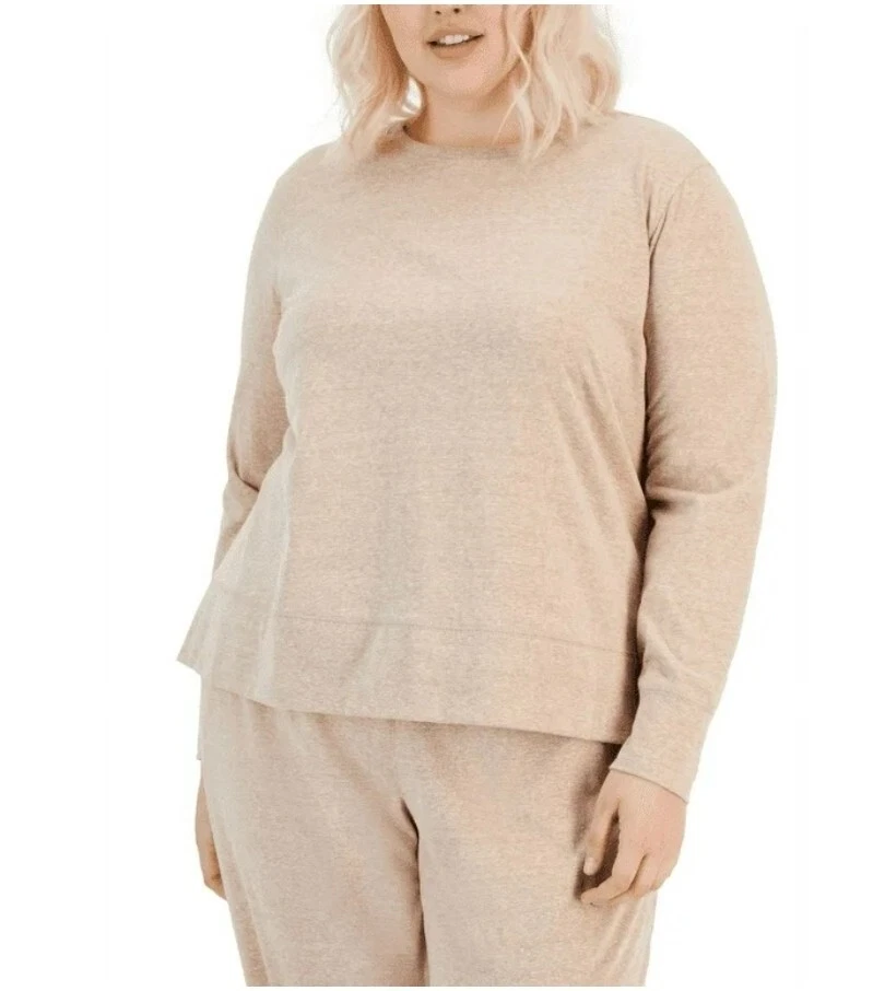 ID Ideology Women Retro Long Sleeve Top Choco Malt Plus Size 2X