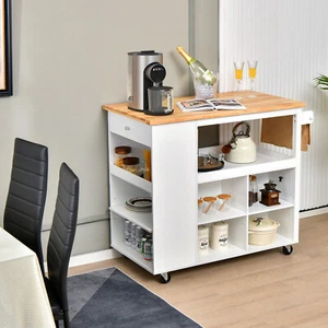 Kitchen Island Trolley Cart on Wheels with Drawer & Storage Open Shelves White - Picture 1 of 6