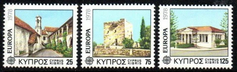 Cyprus 1978 Europa, Architecture, Monuments, Set of 3, UNM / MNH Cover