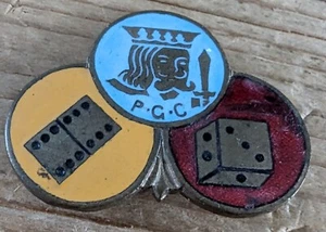Unusual Vintage Enamel Badge P.G.C. Cards Dice With Pin - Picture 1 of 4
