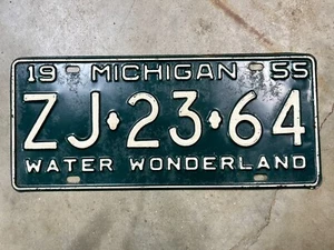 1955 Michigan License Plate Water Wonderland ZJ-23-64 (Schoolcraft County) - Picture 1 of 4