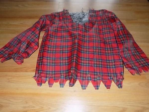 Size Medium 8-10 Werewolf Red Plaid Costume Shirt Top Gray Faux Fur New - Picture 1 of 4