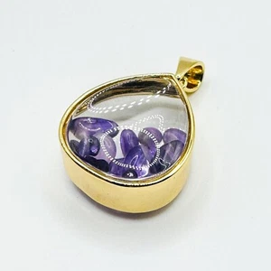 Vintage Gold Tone Amethyst Shaker Necklace Pendant Charm February Birthstone - Picture 1 of 6
