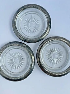 Juego de 3 bandejas vintage de champán de plata y cristal Starburst montañas rusas - Imagen 1 de 4