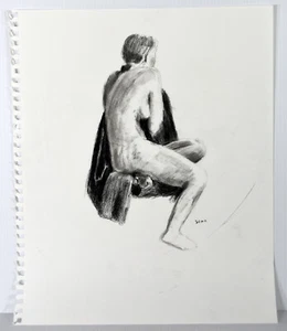 17" Vintage Pencil Drawing Young Woman Nude Body Back View Candace McCall XX - Picture 1 of 5