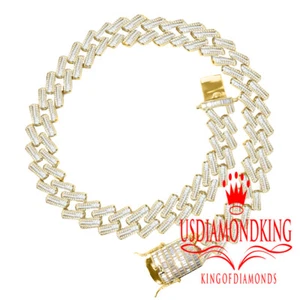 Men's Designer Baguette Yellow Gold Finish 20" Icy Full Cz's Necklace Chain New - Picture 1 of 2