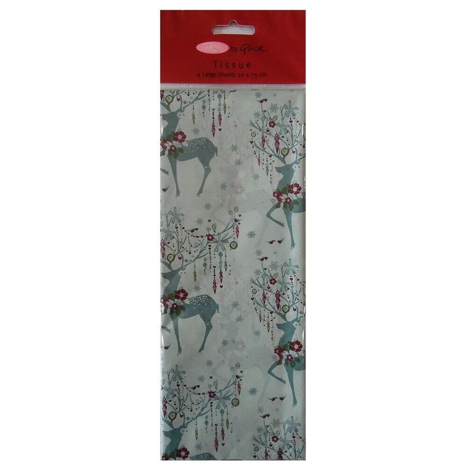 GLCIK Prancing Deer Silver Christmas Glick 4 sheets tissue wrapping paper 50 x 75 cm
