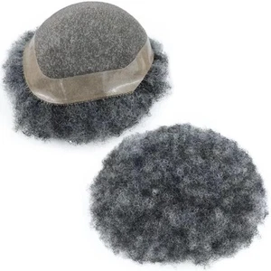 Afro Toupee For Black Men All Transparent Lace Curly Human hair system 1B 50 - Picture 1 of 6