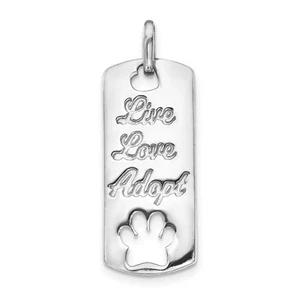 14k White Gold Polished Live Love Adopt Paw Dag Tag Pendant - Picture 1 of 4