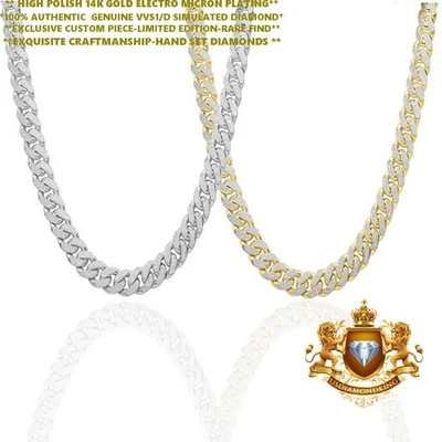 Высокая полировка 63+ грамма реальный VVS1/D 10,55 карата Miami кубинская цепочка без грифа 8 мм - Изображение 1 из 3