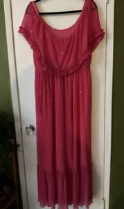 Maxi Vestido Wax Poetic Clothing XL Rosa Plisado Brillante Retro - Imagen 1 de 13