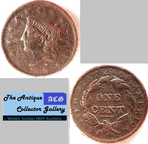 1838 US Coronet Liberty testa grande centesimo🪙 penny rame antico matron🪙 - Foto 1 di 7