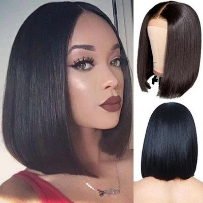 (12 Inches) Bob Wig Real Human Hair Short Straight Lace Front Wigs Color - Image 1 of 4