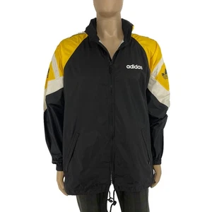 Giacca a vento Adidas vintage retrò logo trifoglio uomo nera con cappuccio taglia L - Foto 1 di 9