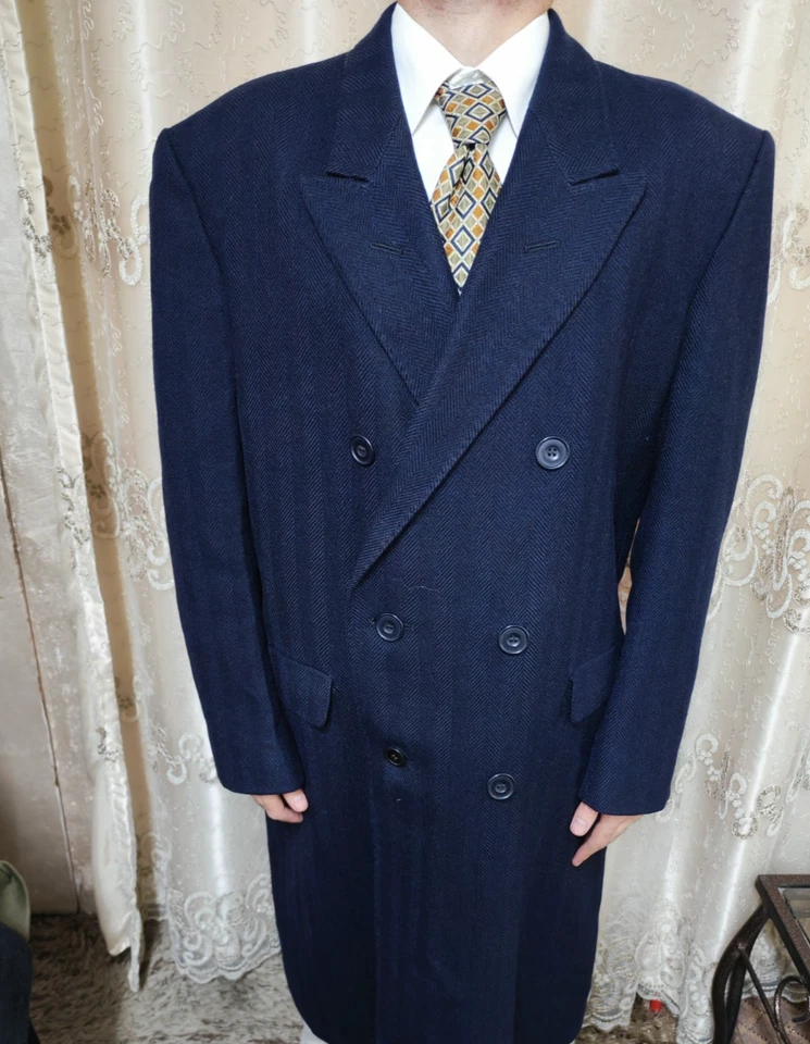 1970s vintage Hammersley pure wool classic db gangster navy over coat 46R 48R - Image 1 of 4