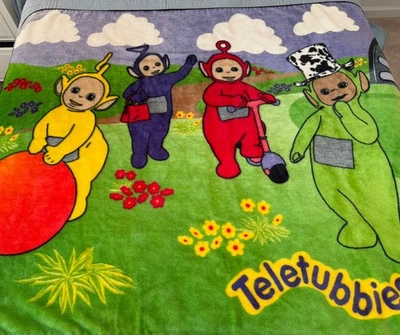 Vintage 90s Teletubbies Plush Thick Fuzzy  Blanket 50"x60" Tinky Dipsy Po La La - Image 1 of 4