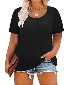 Plus Size Tops for Women Short Sleeve Henley Shirts Buttons up Summer Tshirts... - Picture 1 of 4