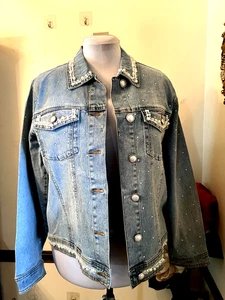 Neu ohne Etikett DG2 Diane Gilman Jeansjacke LARGE verzierte Perlen Perlen Strass - Bild 1 von 21