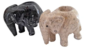 Marble Elephant TeaLight Holders 15cm in Height Fossilstone or Black Zebra 1.5KG - Picture 1 of 7