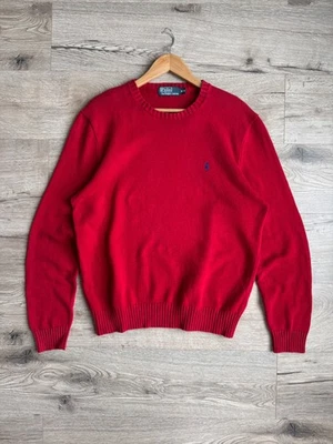 Polo Ralph Lauren Crew Neck Men's Red Cotton Sweater Vintage - Image 1 of 4