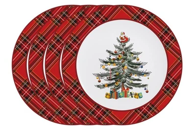 Juego de 4 platos de árbol de Navidad, platos de cena de Navidad con borde rojo, p... Foto 1 de 4