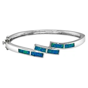 Australian Opal Inlay 925 Solid Sterling Silver Bangle Bracelet Jewelry OB9 - Picture 1 of 2