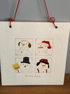 Placa de Navidad vintage sello DÍAS HELADOS 6" cuadrada colgante muñecos de nieve, vacaciones Foto 1 de 4