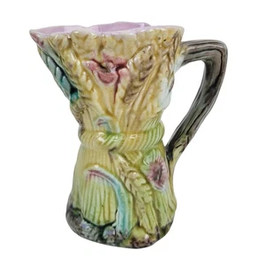Antique Majolica Wheat Pitcher Pottery 6 Inch Flower Pink - Picture 1 of 8