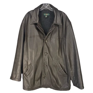 J Crew Leather Jacket Mens Large Brown Button Front Lined Coat - Picture 1 of 13
