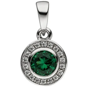 Colgante 1 Zircón Verde Y 18 Zircónes Blancos 925 Plata Rodinada Redondo Ø 7,3mm - Imagen 1 de 1