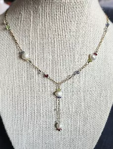 Yellow Gold Filled Choker Y Drop Baroque Pearl Multi Color Stone Necklace 15.75" - Picture 1 of 6