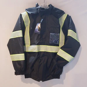 Chaqueta de bombardero negra reflectante de alta visibilidad forro polar de seguridad aislada talla pequeña - Imagen 1 de 7