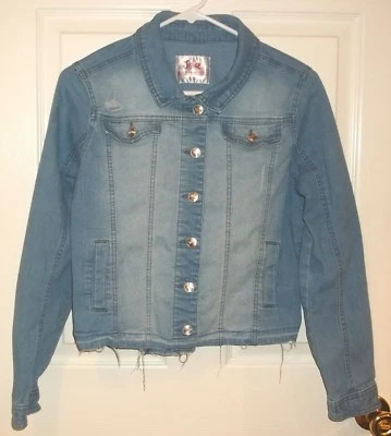 Girls JUSTICE~DENIM JACKET~size 16 18~NEW~Blue Dungarees JEANS Coat $40 - Image 1 of 4