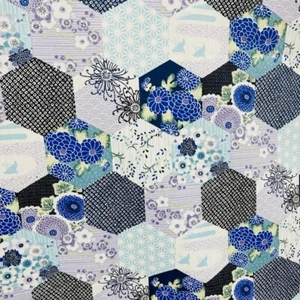Hexagons Geometric Dress Cotton Poplin Fabric Rose & Hubble Quilting 45" BLUE - Picture 1 of 1