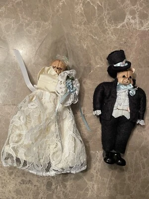 Vintage Bride Groom Bear Doll Ceramic Porcelain 8” Rare Set Unbranded Tuxedo Vtg - Image 1 of 4