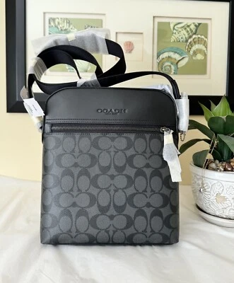 NWT Coach 4010 Men's Houston Flight Bag Signature Canvas&Leather Charcoal Black - Image 1 of 4