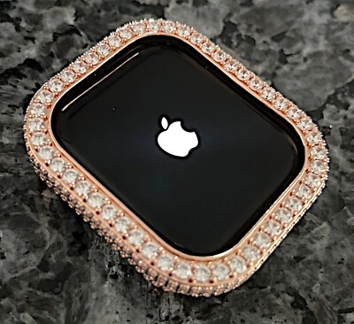 45 mm Oro Rosa Laboratorio Diamante Apple Watch Estuche Apple Watch Cubierta Apple Watch Bling Foto 1 de 4