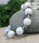 Faux Pearl & Dark Faceted CRYSTAL Stretch BRACELET