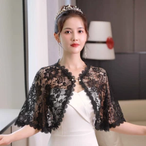Women Lace Shrug Bolero Cape Hollow Out Floral Cardigan Shawl Top Wedding Party - Picture 1 of 17