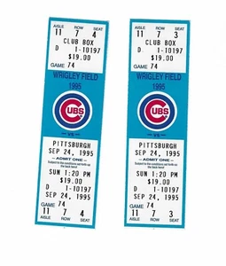 Chicago Cubs vs Pittsburgh Pirates Unused Baseball Tickets from 9/24/1995 - Picture 1 of 2