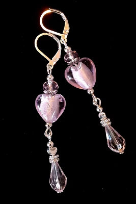 PINK LAMPWORK HEART Cristal Chino COLGANTE Pendiente SP Palanca Trasera Artesanal LWX Foto 1 de 4