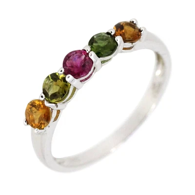 Anillo de plata esterlina de turmalina multicolor natural genuino sólido Foto 1 de 4