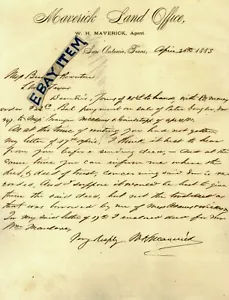 1883 Letterhead WILLIAM HARVEY MAVERICK LAND OFFICE San Antonio Texas MILITARY - Picture 1 of 1
