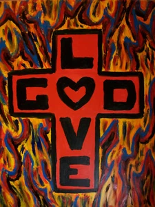Fingergemalt Abstrakt Gemälde Liebe Gott Kreuz Kunst Matt Kinnaman MKinnamanArt - Bild 1 von 1